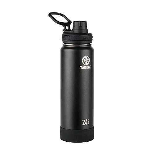 Takeya Actives Insulated Stainless Steel Water Bottle with Spout Lid, 24 oz, Onyx & Actives Straw Lid for Insulated Water Bottle, Wide Mouth, Onyx