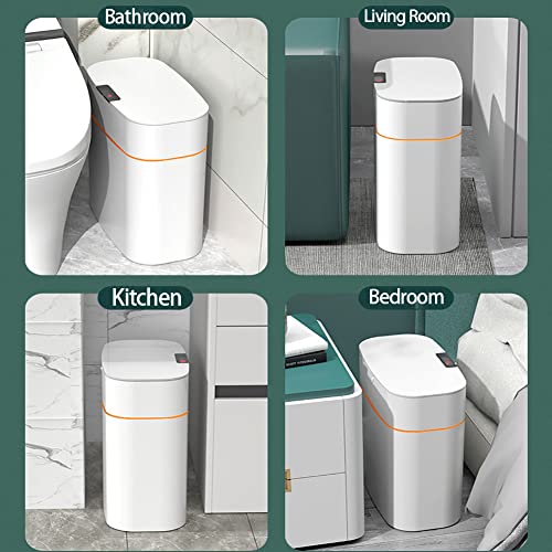 Automatic Trash Can with Lid for Bathroom, Motion Sensor Garbage Bin Waterproof Plastic Smart Rubbish Bin, 2.6 Gallon Slim Touchless Garbage Can for Bedroom, Kitchen, Living Room, Office(No Battery)