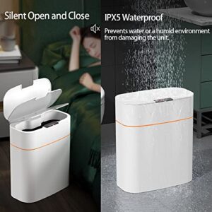 Automatic Trash Can with Lid for Bathroom, Motion Sensor Garbage Bin Waterproof Plastic Smart Rubbish Bin, 2.6 Gallon Slim Touchless Garbage Can for Bedroom, Kitchen, Living Room, Office(No Battery)