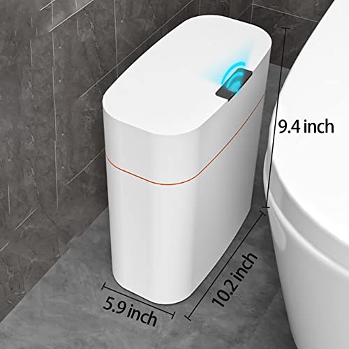 Automatic Trash Can with Lid for Bathroom, Motion Sensor Garbage Bin Waterproof Plastic Smart Rubbish Bin, 2.6 Gallon Slim Touchless Garbage Can for Bedroom, Kitchen, Living Room, Office(No Battery)