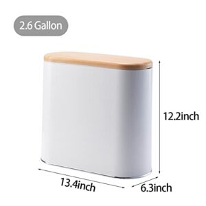 Slim Trash Can with Lid, 2.6 Gallon/10 Liter Plastic Double Barrel Wastebasket, Rectangular Garbage Container Bin for Bathroom, Bedroom, Kitchen, Office