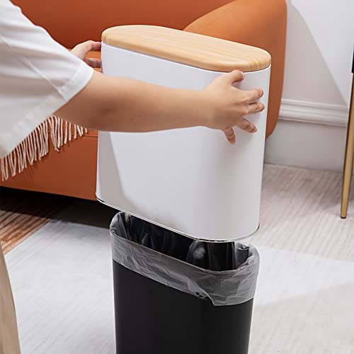 Slim Trash Can with Lid, 2.6 Gallon/10 Liter Plastic Double Barrel Wastebasket, Rectangular Garbage Container Bin for Bathroom, Bedroom, Kitchen, Office