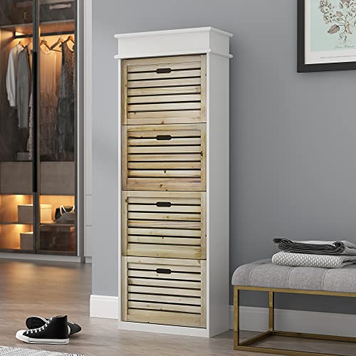 AIEGLE Entryway Shoe Storage Cabinet, Tall Shoe Storage Organizer with 4 Flip Drawers, Hallway Wood Freestanding Shoe Rack, Natural (21.7" L x 9.8" D x 61" H)