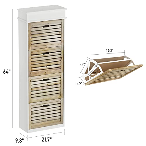 AIEGLE Entryway Shoe Storage Cabinet, Tall Shoe Storage Organizer with 4 Flip Drawers, Hallway Wood Freestanding Shoe Rack, Natural (21.7" L x 9.8" D x 61" H)