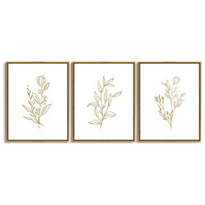 creoate framed canvas wall art, botanical wall art print, leaf plant poster art print set of 3 minimalist leaves canvas wall decor for living room, 12x16 inch