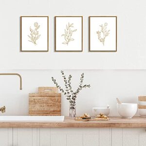 Creoate Framed Canvas Wall Art, Botanical Wall Art Print, Leaf Plant Poster Art Print Set of 3 Minimalist Leaves Canvas Wall Decor for Living Room, 12x16 Inch