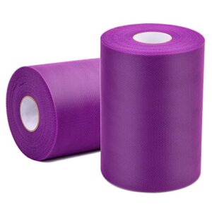 2 pcs tulle fabric rolls 6 inch 100 yards polyester tulle gift bow tulle roll spool fabric for sewing table skirt and birthday party wedding decorations diy crafts supplies (purple)