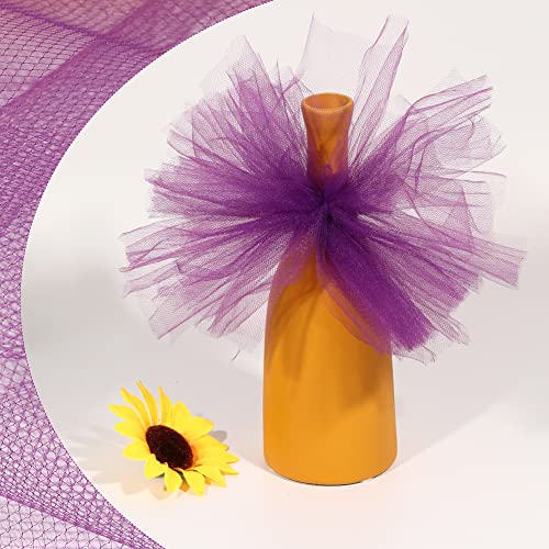 2 Pcs Tulle Fabric Rolls 6 Inch 100 Yards Polyester Tulle Gift Bow Tulle Roll Spool Fabric for Sewing Table Skirt and Birthday Party Wedding Decorations DIY Crafts Supplies (Purple)