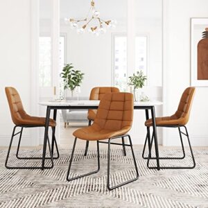 lue bona indoor/outdoor faux tufted leather dining chairs, urban armless upholstered checkered pattern leather and metal legs, for kitchen island, restaurant, coffee shop, 18" set of 4, whiskey brown