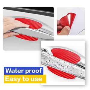 Banseko 4 PCS Car Door Handle Protective Sticker,Anti-Scratches 3D Carbon Fiber Texture Car Door Handle Paint Scratch Personalize Protective Pad Sticker (Red, Large (3.94" Lx3.54 W))