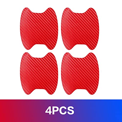 Banseko 4 PCS Car Door Handle Protective Sticker,Anti-Scratches 3D Carbon Fiber Texture Car Door Handle Paint Scratch Personalize Protective Pad Sticker (Red, Large (3.94" Lx3.54 W))