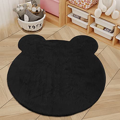 TNNOLA Bear Shaped Rug 4 x 4 Feet Faux Fur Rugs for Bedroom Aesthetic Soft Fluffy Faux Rabbit Fur Rug Fuzzy Carpet for Nursery Kids Teen Girls Room Home Decor