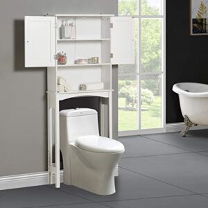 merax, white bathroom over-the-toilet cabinet with adjustable shelf, storage rack, two doors, wood