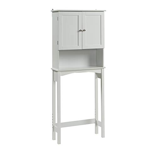 Merax, White Bathroom Over-The-Toilet Cabinet with Adjustable Shelf, Storage Rack, Two Doors, Wood