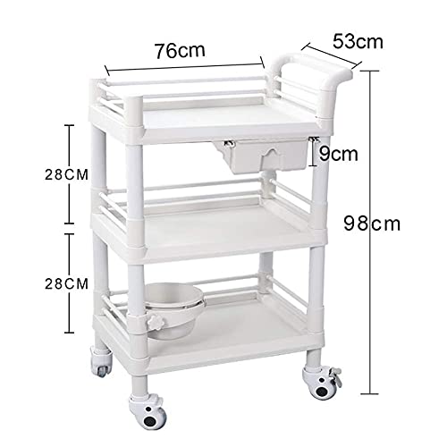 for Storage Organizer,Shelving Unit on Wheels,Hospital Equipment Trolley with Drawer/White/54 * 37 * 98Cm, PIBM, White, 76 * 53 * 98Cm