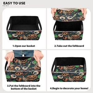 Emelivor Halloween Pumpkins Storage Basket Bins Set (2pcs) Felt Collapsible Storage Bins with Fabric Rectangle Baskets for Organizing for Office Bedroom Closet Babies Nursery Toys DVD Laundry