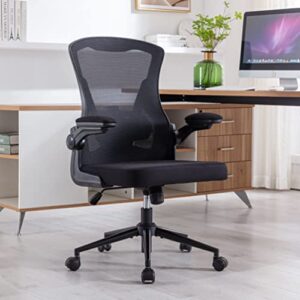 brthory office chair height-adjustable ergonomic desk chair with lumbar support, breathable mesh computer chair high back swivel task chair with flip-up armrests - black