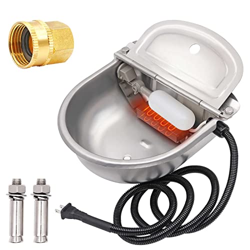 ZHEQOGZH Automatic Heated Water Bowl Trough Dish Outdoor Heated Pet Dog Bowl Stainless Steel Livestock Waterer with Float Valve Brass Connector and Drain Plug for Outdoor Pets in Winter