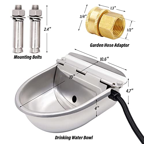 ZHEQOGZH Automatic Heated Water Bowl Trough Dish Outdoor Heated Pet Dog Bowl Stainless Steel Livestock Waterer with Float Valve Brass Connector and Drain Plug for Outdoor Pets in Winter