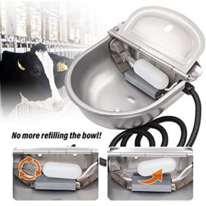 ZHEQOGZH Automatic Heated Water Bowl Trough Dish Outdoor Heated Pet Dog Bowl Stainless Steel Livestock Waterer with Float Valve Brass Connector and Drain Plug for Outdoor Pets in Winter