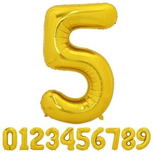 toniful 50 inch large gold number balloons 0-9, foil mylar big digital balloon number 5 digit five for birthday party, wedding, bridal shower, engagement, photo shoot, anniversary (gold five)