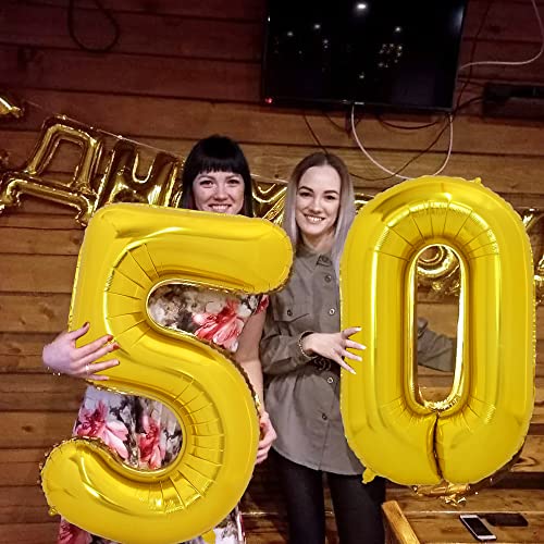 TONIFUL 50 Inch Large Gold Number Balloons 0-9, Foil Mylar Big Digital Balloon Number 5 Digit five for Birthday Party, Wedding, Bridal Shower, Engagement, Photo Shoot, Anniversary (Gold five)