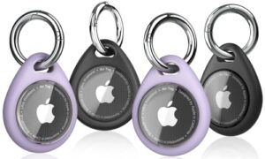 biuupa 4-pack airtag holder with keyring - shockproof, anti-scratch tpu protective case with transparent front cover and keychain, case for luggage, pet collar, dogs, accessories for apple air tag.