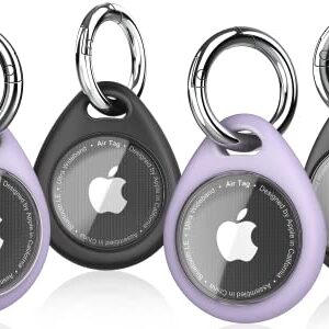 Biuupa 4-Pack Airtag Holder with Keyring - Shockproof, Anti-Scratch TPU Protective Case with Transparent Front Cover and Keychain, Case for Luggage, Pet Collar, Dogs, Accessories for Apple Air Tag.