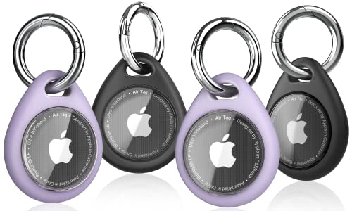 Biuupa 4-Pack Airtag Holder with Keyring - Shockproof, Anti-Scratch TPU Protective Case with Transparent Front Cover and Keychain, Case for Luggage, Pet Collar, Dogs, Accessories for Apple Air Tag.