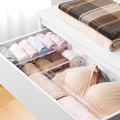 HBlife Drawer Dividers Organizer 6 Pack, Clear Plastic Adjustable Drawer Separators 3.2 Inches High, Expandable from 11-20 Inches for Dresser Clothing Kitchen Storage