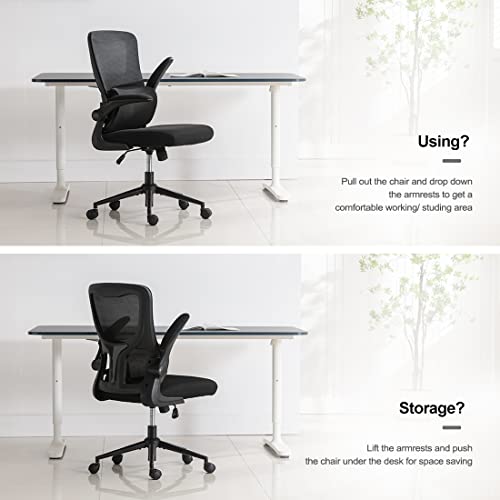 BRTHORY Office Chair Height-Adjustable Ergonomic Desk Chair with Self-Adaptive Lumbar Support, Breathable Mesh Computer Chair High Back Swivel Task Chair with Flip-up Armrests - Black