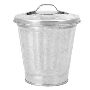 nuobesty galvanized trash can with lid mini wastebasket trash can small metal buckets with lids mini tabletop trash can mini metal rubbish bin flower pot pen holder(9.50x9.00x9.00cm)