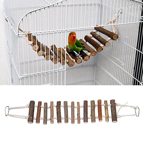 Rope Ladder Bird Toy, Wood Stairs Climbing Activity Attachment Natural Wooden Step Swing Hanging Chewing Toys Pet Bridge Cage Birdcage Lovebirds Rodents Parakeets Parrots Cockatiel Gecko Hermit Crab