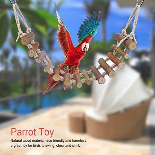 Rope Ladder Bird Toy, Wood Stairs Climbing Activity Attachment Natural Wooden Step Swing Hanging Chewing Toys Pet Bridge Cage Birdcage Lovebirds Rodents Parakeets Parrots Cockatiel Gecko Hermit Crab