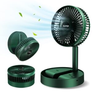 maeshop portable table fan 6.5 inch 3 speeds wind quiet 2000mah rechargeable battery powered usb desktop folding fan for home desk outdoor bedroom office trave (green)