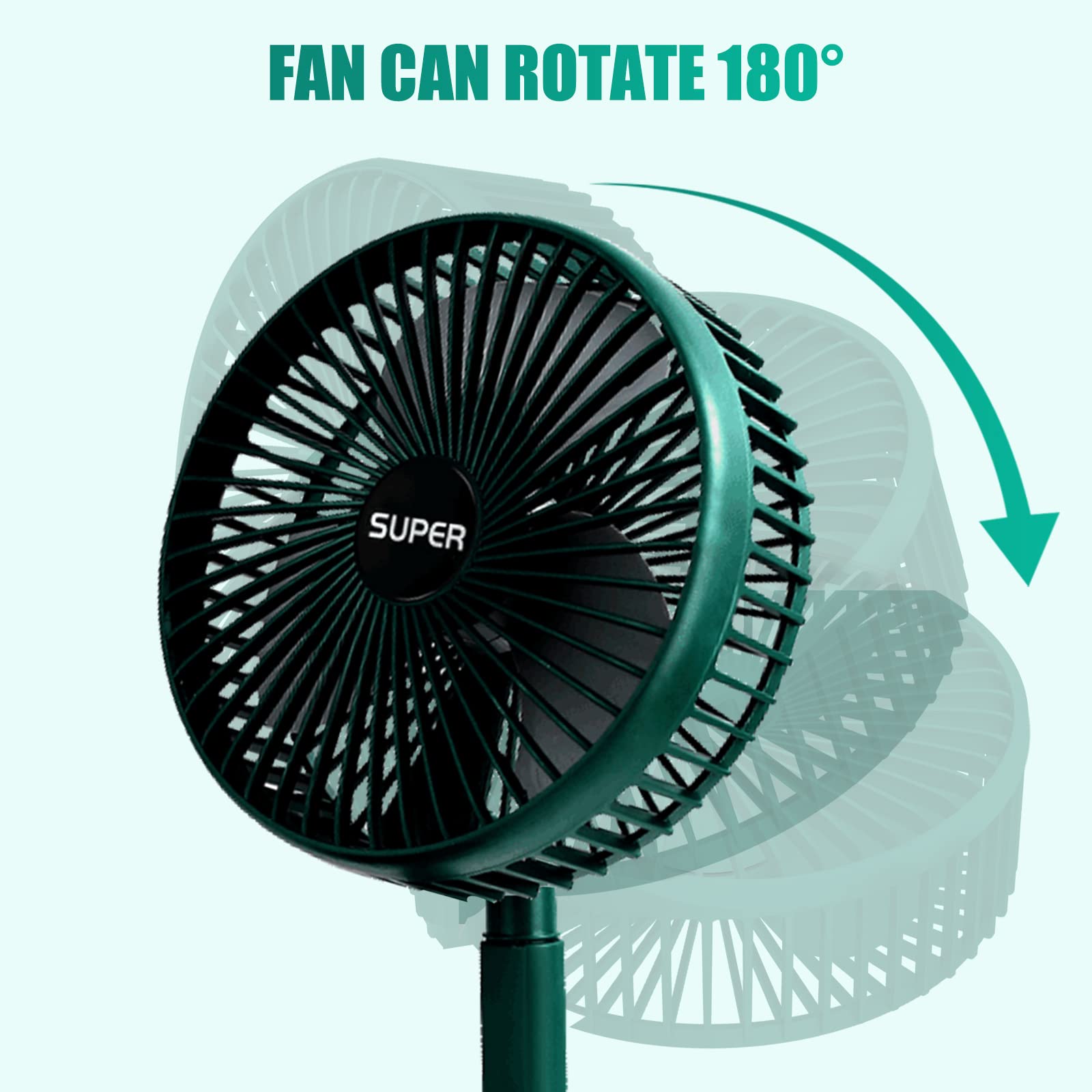 MAESHOP Portable Table Fan 6.5 Inch 3 Speeds Wind Quiet 2000mAh Rechargeable Battery Powered USB Desktop Folding Fan For Home Desk Outdoor Bedroom Office Trave (Green)