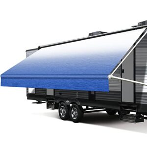 xenjum rv awning fabric replacement, 16.2oz heavy-duty weatherproof vinyl camper awning replacement universal outdoor canopy for rv, trailer, and motorhome awnings-sapphire blue fade-11'(fabric 10'2")
