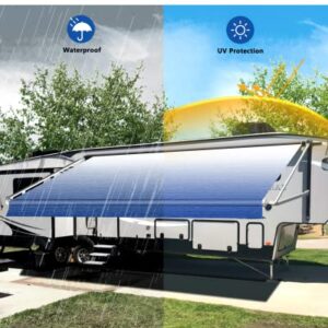 Xenjum RV Awning Fabric Replacement, 16.2oz Heavy-Duty Weatherproof Vinyl Camper Awning Replacement Universal Outdoor Canopy for RV, Trailer, and Motorhome Awnings-Sapphire Blue Fade-11'(Fabric 10'2")