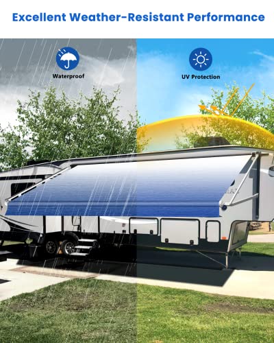 Xenjum RV Awning Fabric Replacement, 16.2oz Heavy-Duty Weatherproof Vinyl Camper Awning Replacement Universal Outdoor Canopy for RV, Trailer, and Motorhome Awnings-Sapphire Blue Fade-11'(Fabric 10'2")