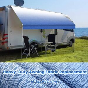 Xenjum RV Awning Fabric Replacement, 16.2oz Heavy-Duty Weatherproof Vinyl Camper Awning Replacement Universal Outdoor Canopy for RV, Trailer, and Motorhome Awnings-Sapphire Blue Fade-11'(Fabric 10'2")