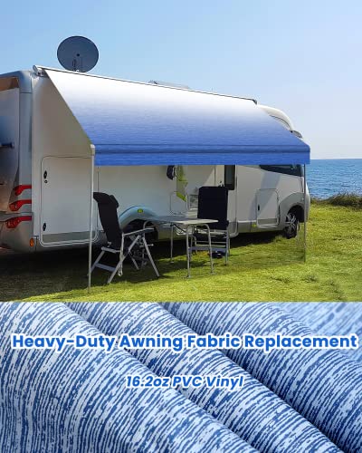 Xenjum RV Awning Fabric Replacement, 16.2oz Heavy-Duty Weatherproof Vinyl Camper Awning Replacement Universal Outdoor Canopy for RV, Trailer, and Motorhome Awnings-Sapphire Blue Fade-11'(Fabric 10'2")