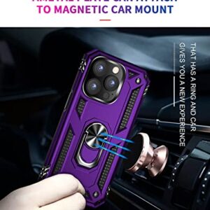 ADDIT iPhone 14 Pro Max Military Grade Case, 15ft Drop Tested, Magnetic Car Mount Ring Holder Stand - Purple