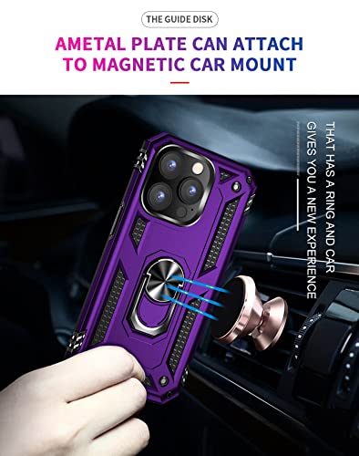 ADDIT iPhone 14 Pro Max Military Grade Case, 15ft Drop Tested, Magnetic Car Mount Ring Holder Stand - Purple