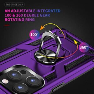 ADDIT iPhone 14 Pro Max Military Grade Case, 15ft Drop Tested, Magnetic Car Mount Ring Holder Stand - Purple