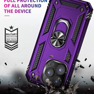 ADDIT iPhone 14 Pro Max Military Grade Case, 15ft Drop Tested, Magnetic Car Mount Ring Holder Stand - Purple