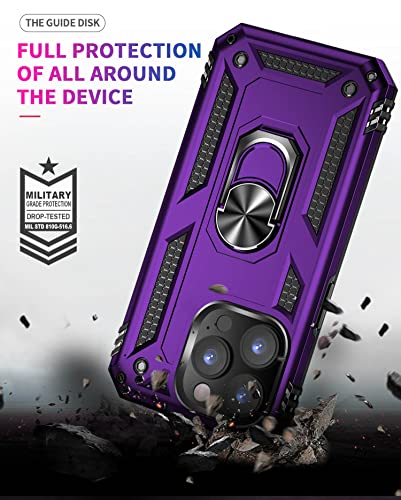 ADDIT iPhone 14 Pro Max Military Grade Case, 15ft Drop Tested, Magnetic Car Mount Ring Holder Stand - Purple