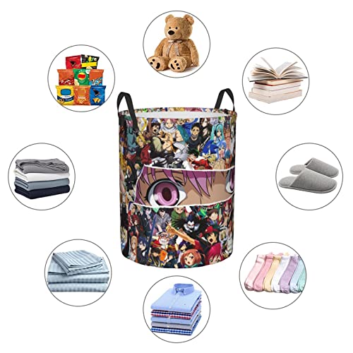 Guncore Cartoon Anime Laundry Basket Large And Medium-Sized Round Portable Storage Basket, Clothes, Toys Storage Bag For The Bedroom, Bathroom,Cute CartoonRound Laundry Basket