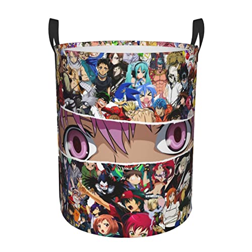 Guncore Cartoon Anime Laundry Basket Large And Medium-Sized Round Portable Storage Basket, Clothes, Toys Storage Bag For The Bedroom, Bathroom,Cute CartoonRound Laundry Basket