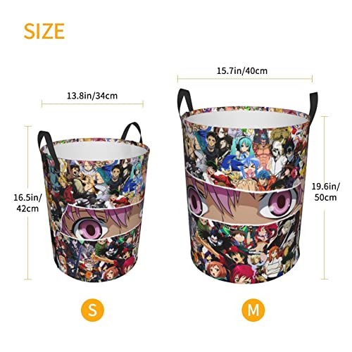 Guncore Cartoon Anime Laundry Basket Large And Medium-Sized Round Portable Storage Basket, Clothes, Toys Storage Bag For The Bedroom, Bathroom,Cute CartoonRound Laundry Basket