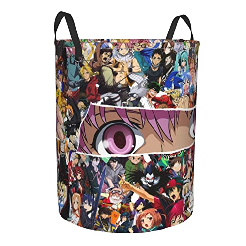 Guncore Cartoon Anime Laundry Basket Large And Medium-Sized Round Portable Storage Basket, Clothes, Toys Storage Bag For The Bedroom, Bathroom,Cute CartoonRound Laundry Basket